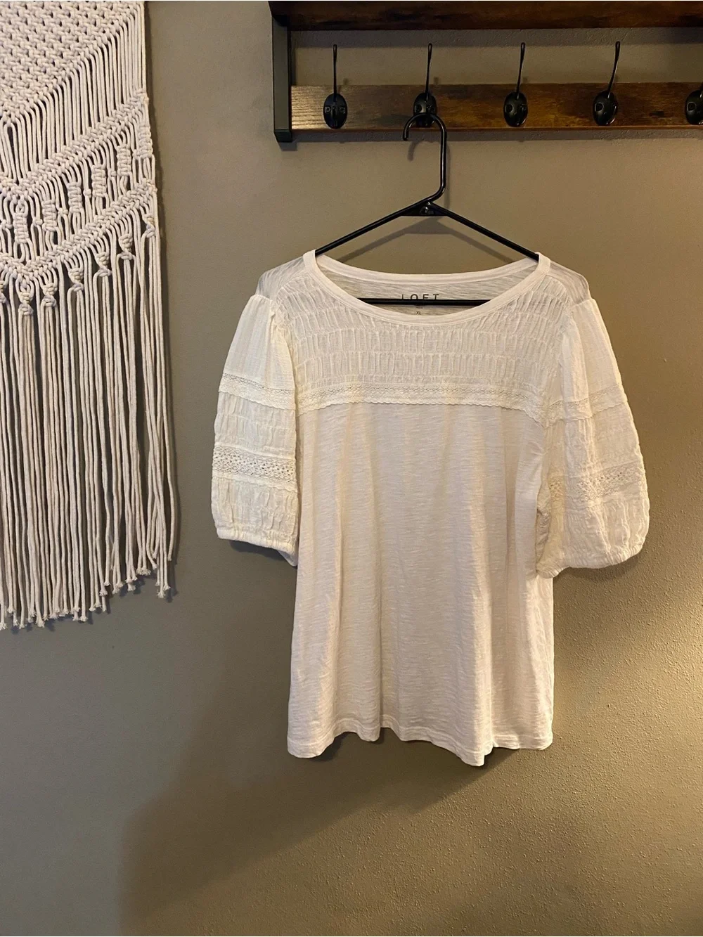 LOFT Lace Yoke Puff Sleeve Blouse Size XL